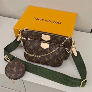 Louis Vuitton Monogram Crossbody Bag with Green Strap